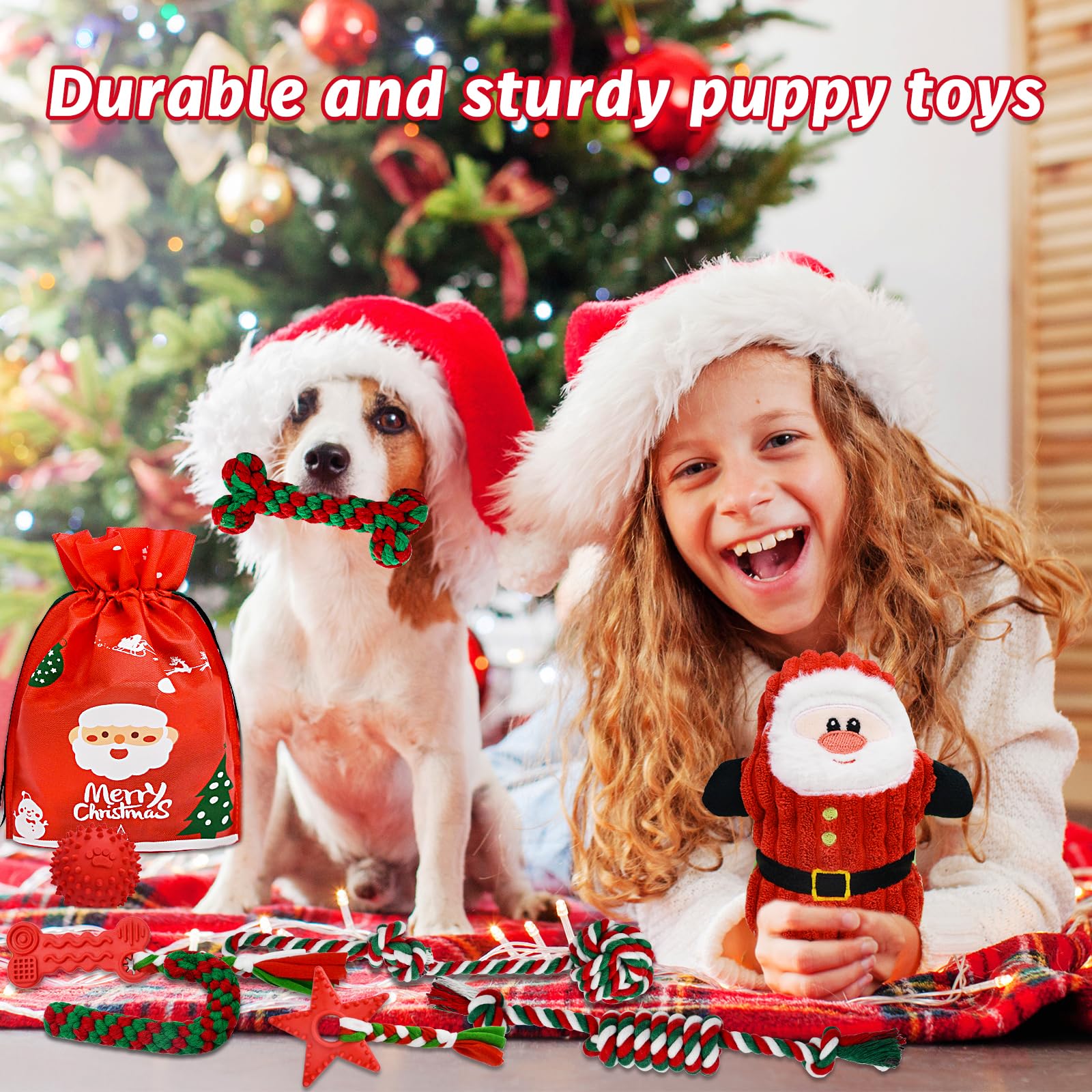 MRSOHRET Christmas Dog Toys, 9 Pack Dog Rope Toy, Puppy Chew Toy