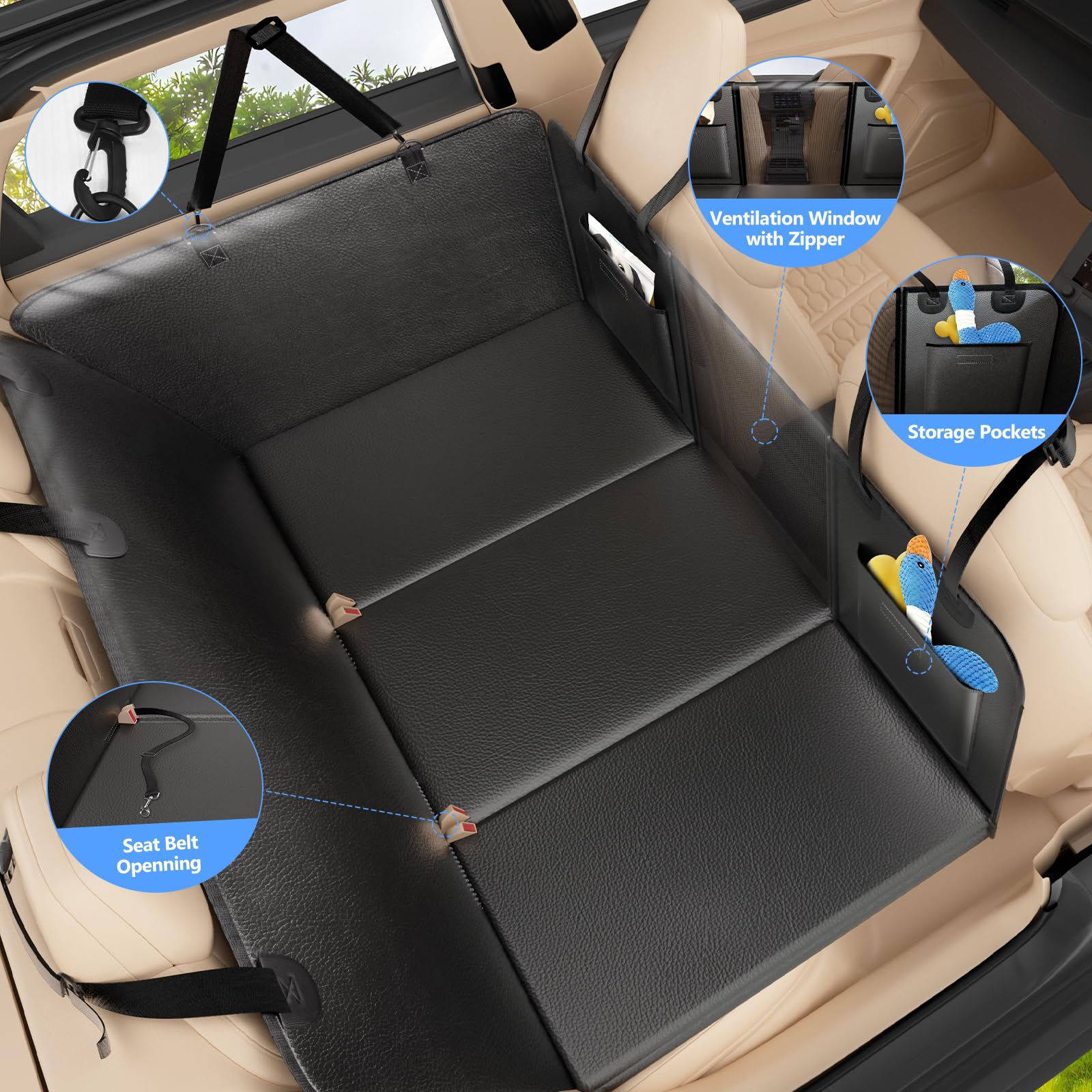 ROUWINNE Back Seat Extender for Dogs-Upgraded PU Leather, Hard Seat