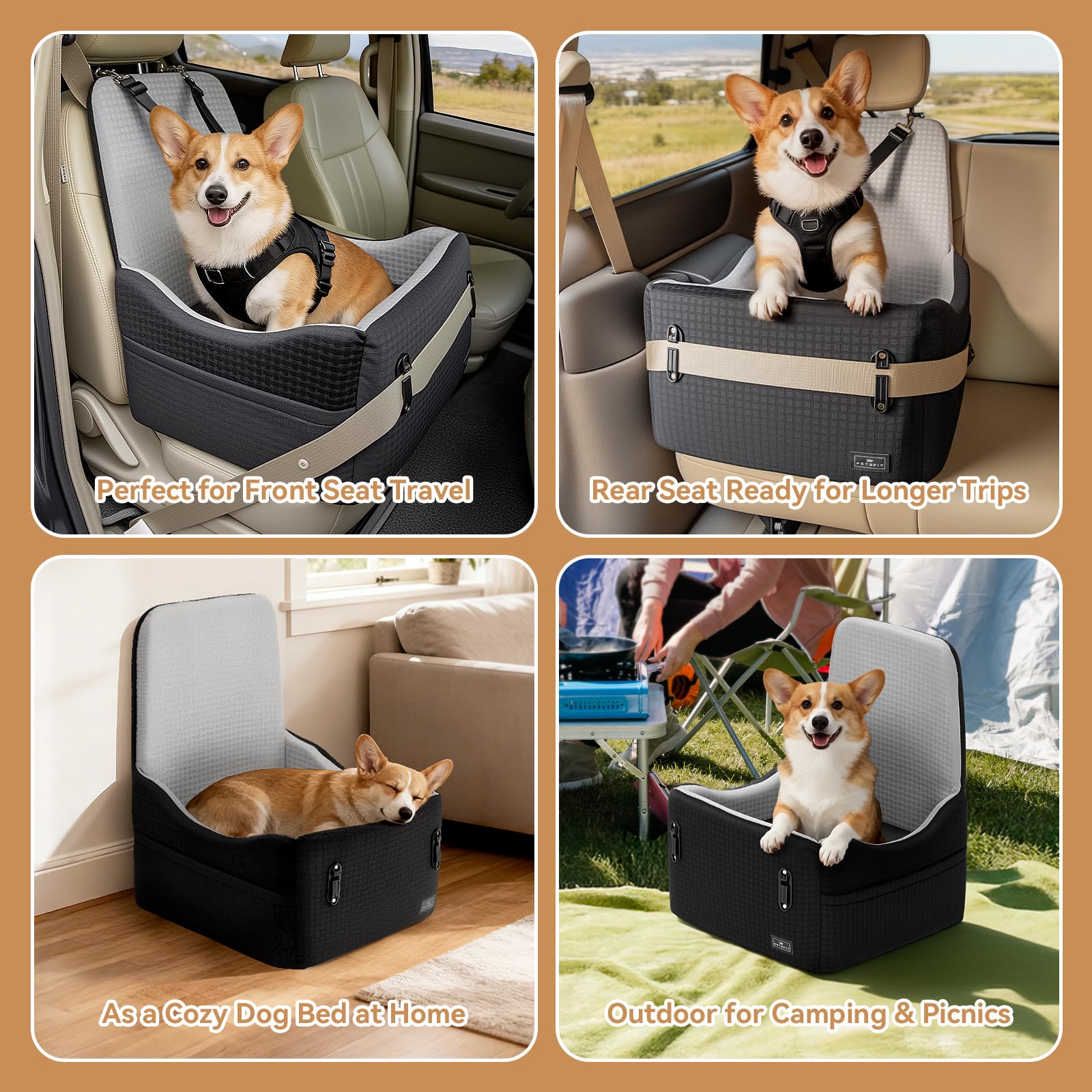 PETSFIT Dog Car Seat for Small/Medium Dogs Up to Patented Safety Seat