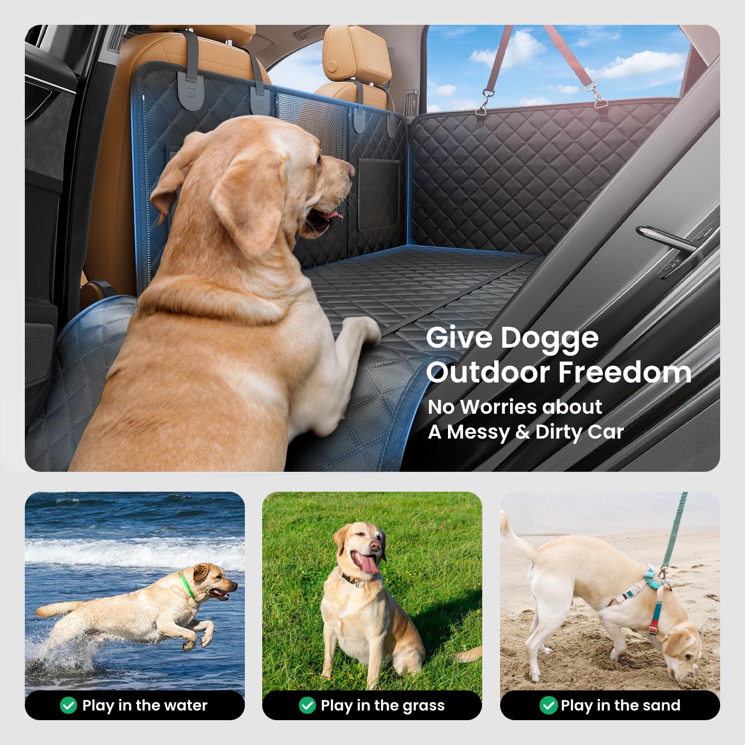 REEVAA Dog Car Seat Cover for Back Seat, Hard Bottom Dog Hammock