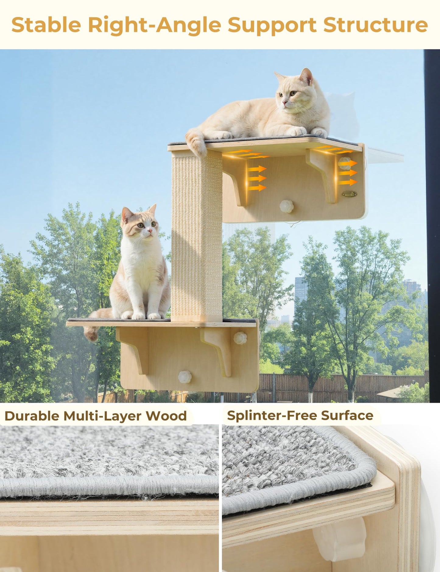 Pecute Double Cat Shelves with Scratching Post for Wall and Window Bed