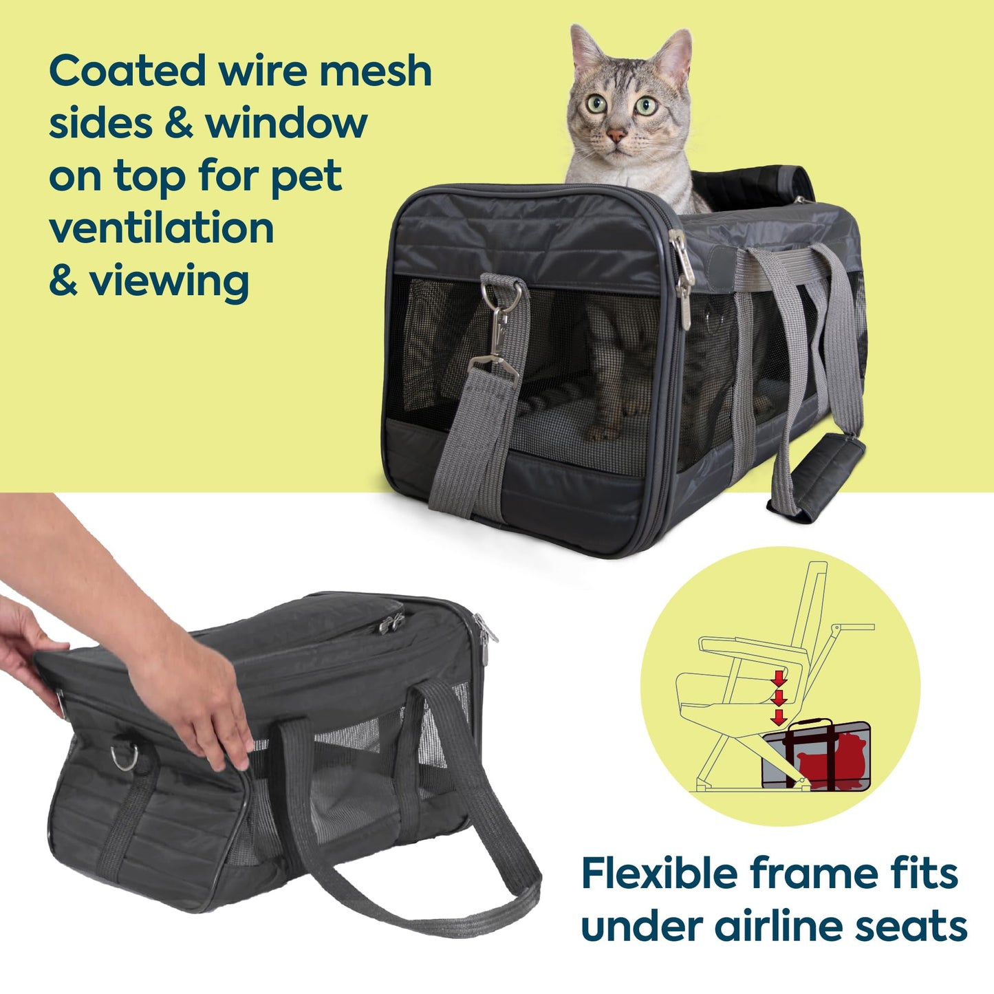 Sherpa Pet Carrier Airline Approved with Spring Wire Frame Cat Carrier