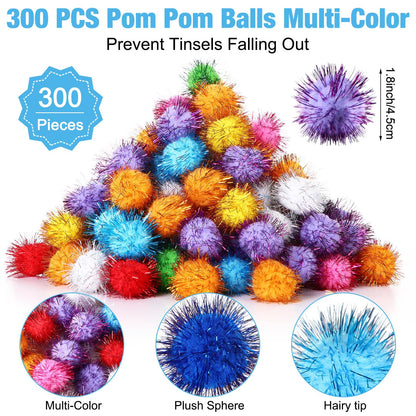 Poen 300 Pieces Cat Toy Fuzzy Balls Assorted Color Pom Pom Balls