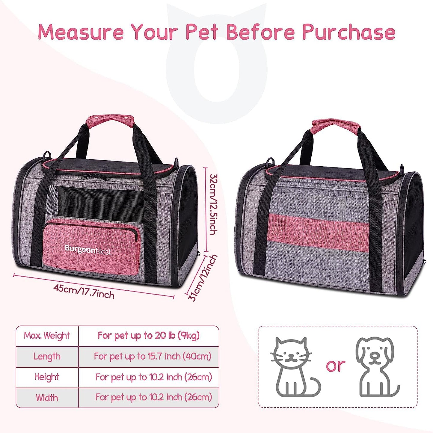 BurgeonNest Cat Carriers for Medium Puppy Under Pet Carrier