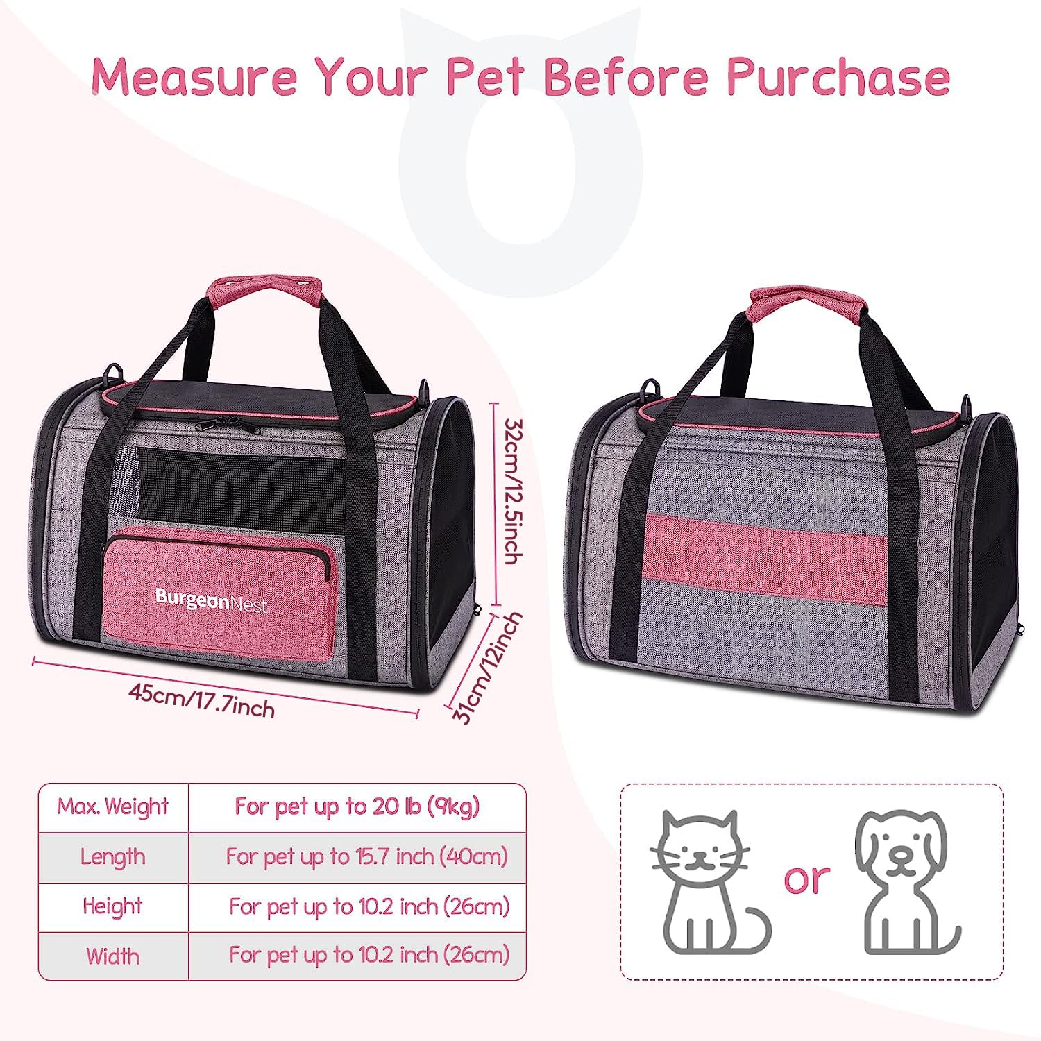 BurgeonNest Cat Carriers for Medium Puppy Under Pet Carrier
