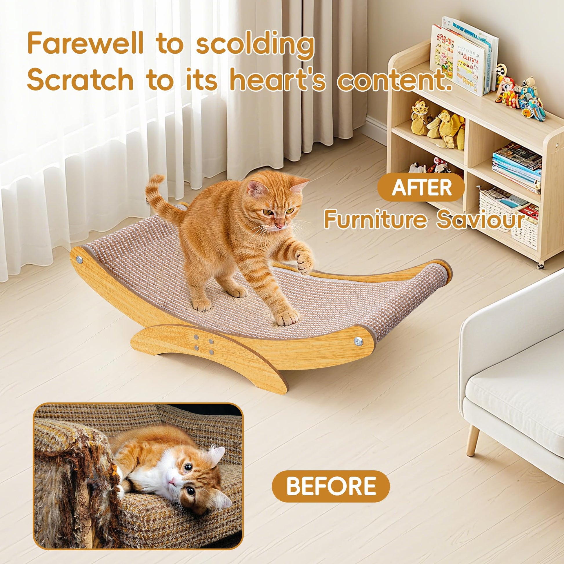Extra-Larger Cat Scratcher Bed for Indoor Cats 27.6" Natural Sisal Pad