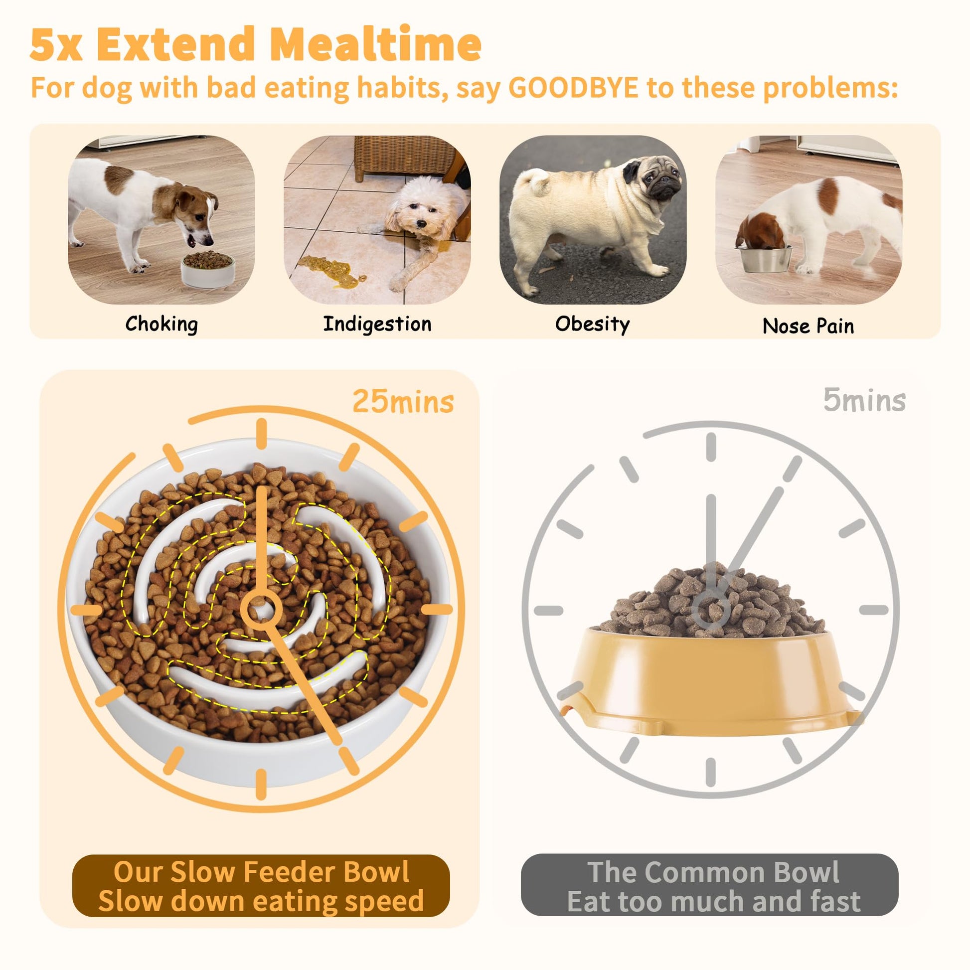 Elevated Slow Feeder Dog Bowl Ceramic Maze Food Dish with Bamboo Bowl