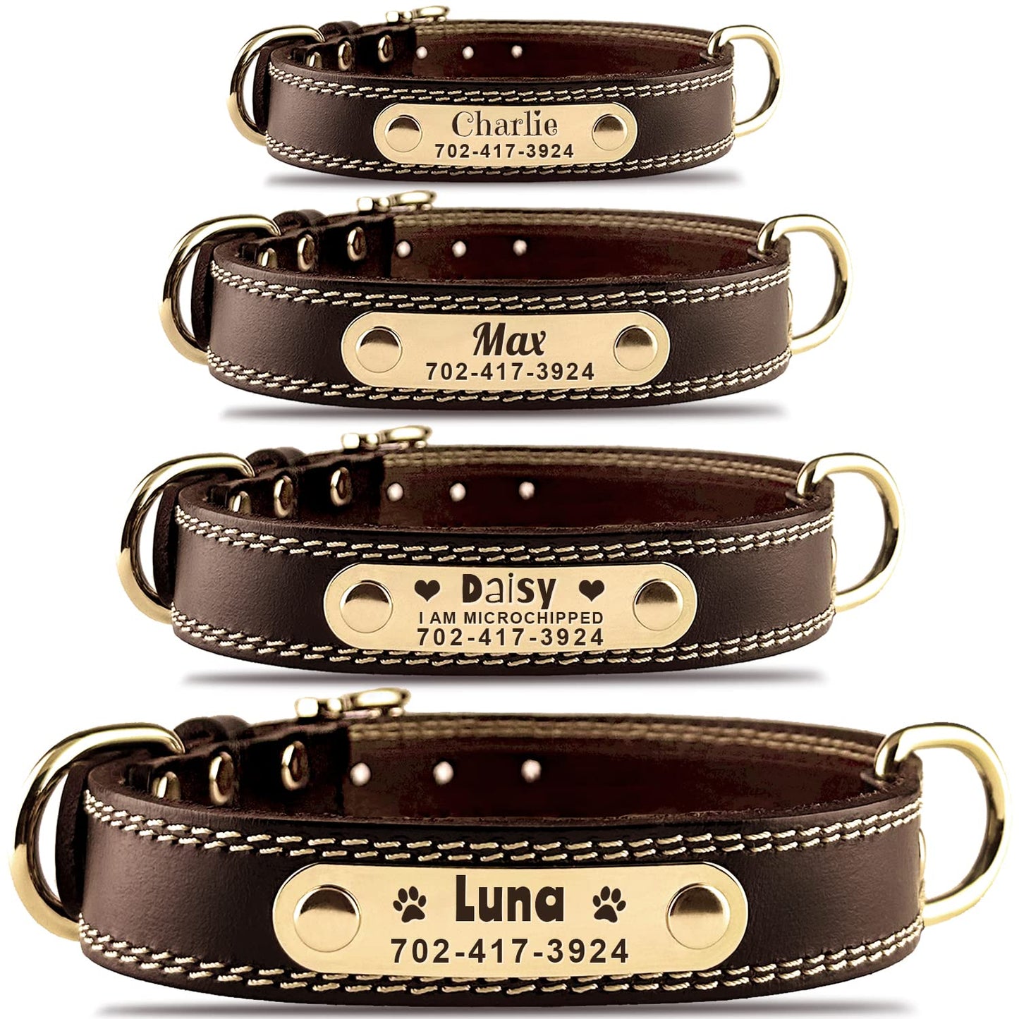 Personalized Custom Leather Dog Collar with Engravable Collar