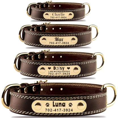Personalized Custom Leather Dog Collar with Engravable Collar