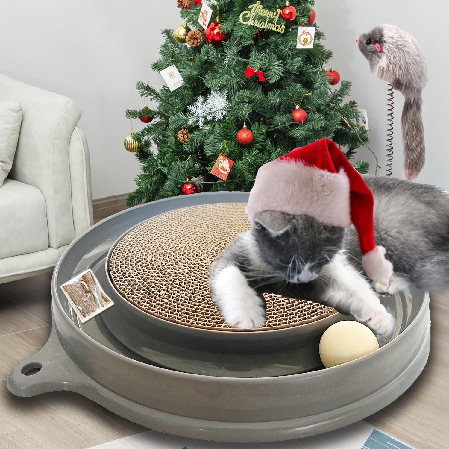 AUOON Cat Scratcher Toy with Ball Track 1 Interactive Cat Toy, Pad
