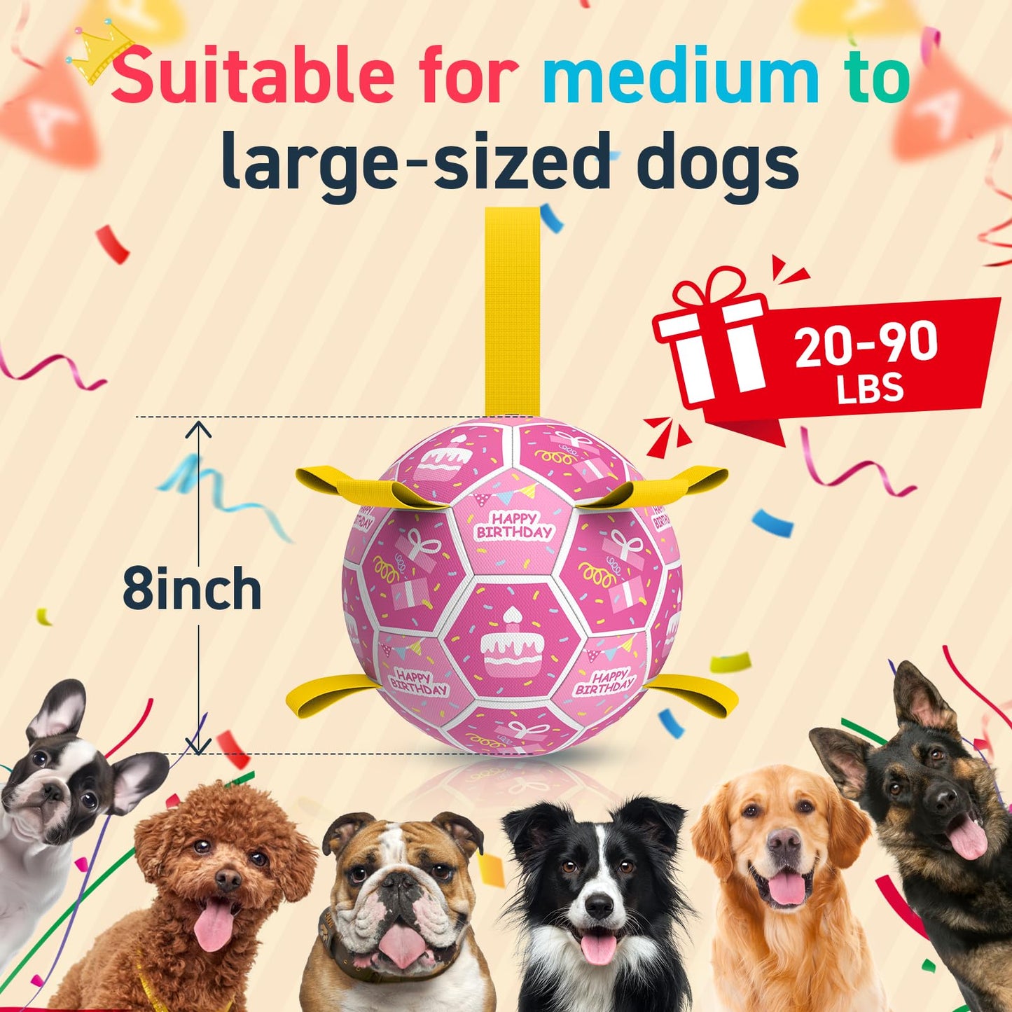 QDAN Dog Birthday Toys, Squeaky Dogs Toys, Dog Soccer Ball