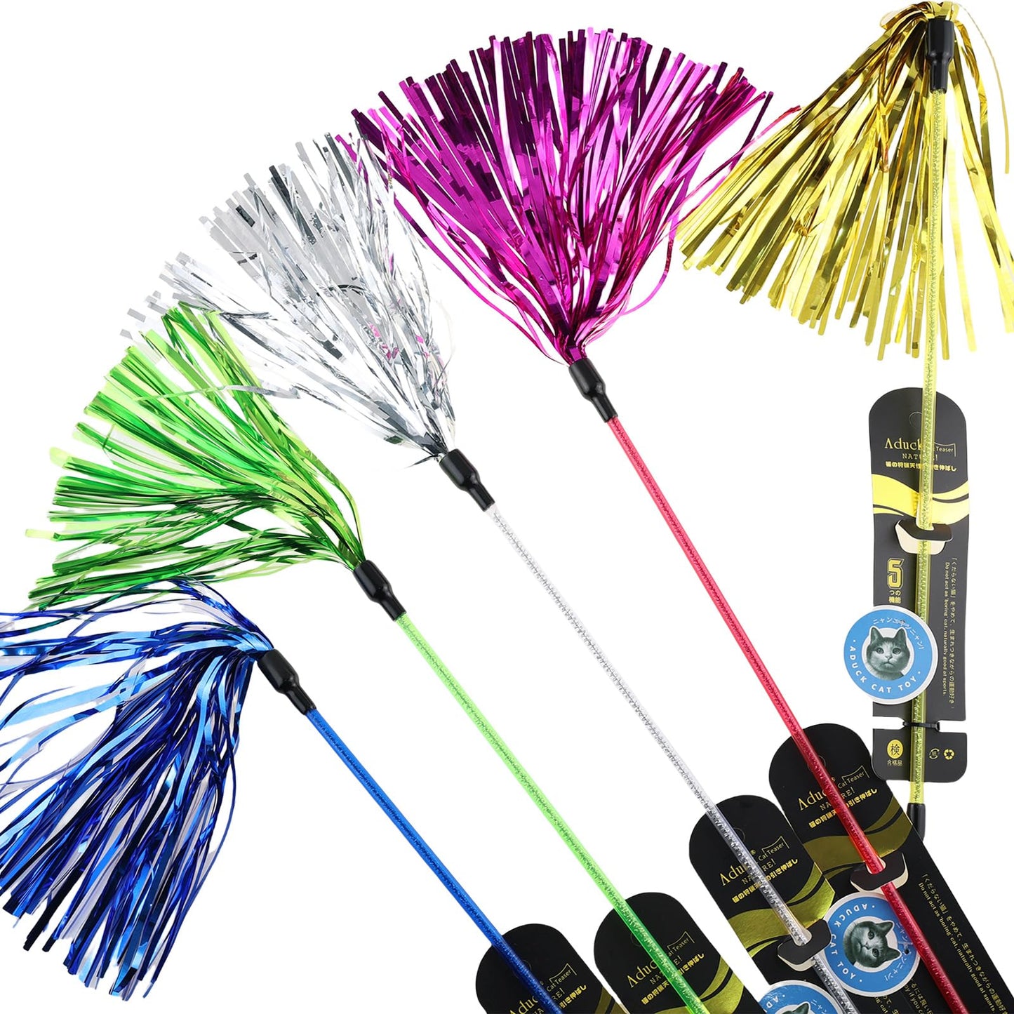 ADUCK Interactive Cat Teaser Wand Toy with Tassels Durable Cat Wand