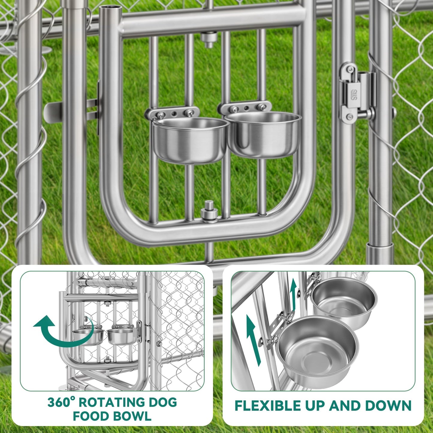 YITAHOME Outdoor Dog Kennel with Rotating Feeder Bowls, Feeder