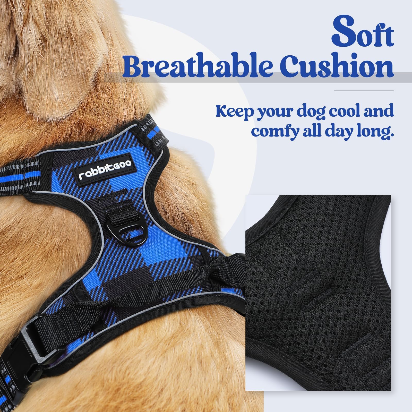rabbitgoo Dog Harness No-Pull, Comfortable Padded Plaid Harness