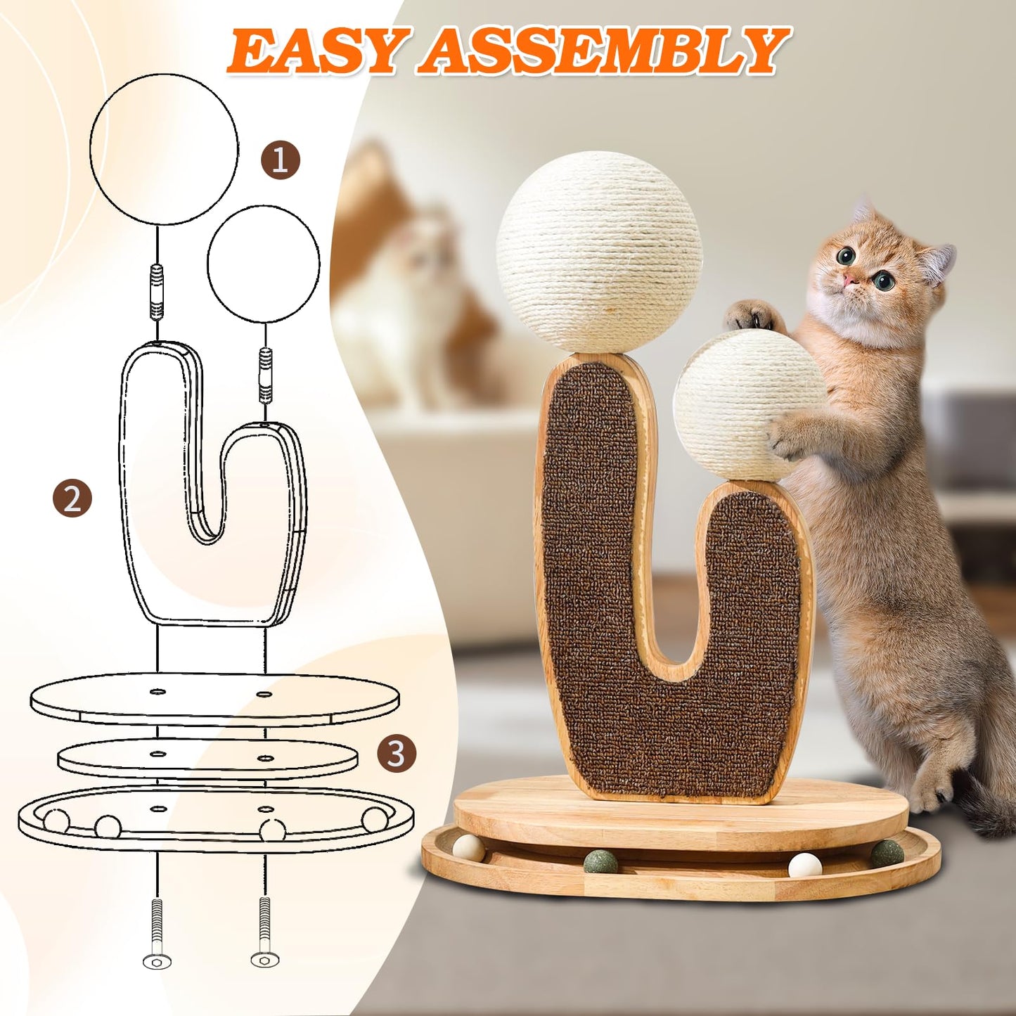 Cactus-Shaped Cat Scratching Post with Cat Scratcher, Interactive Toy
