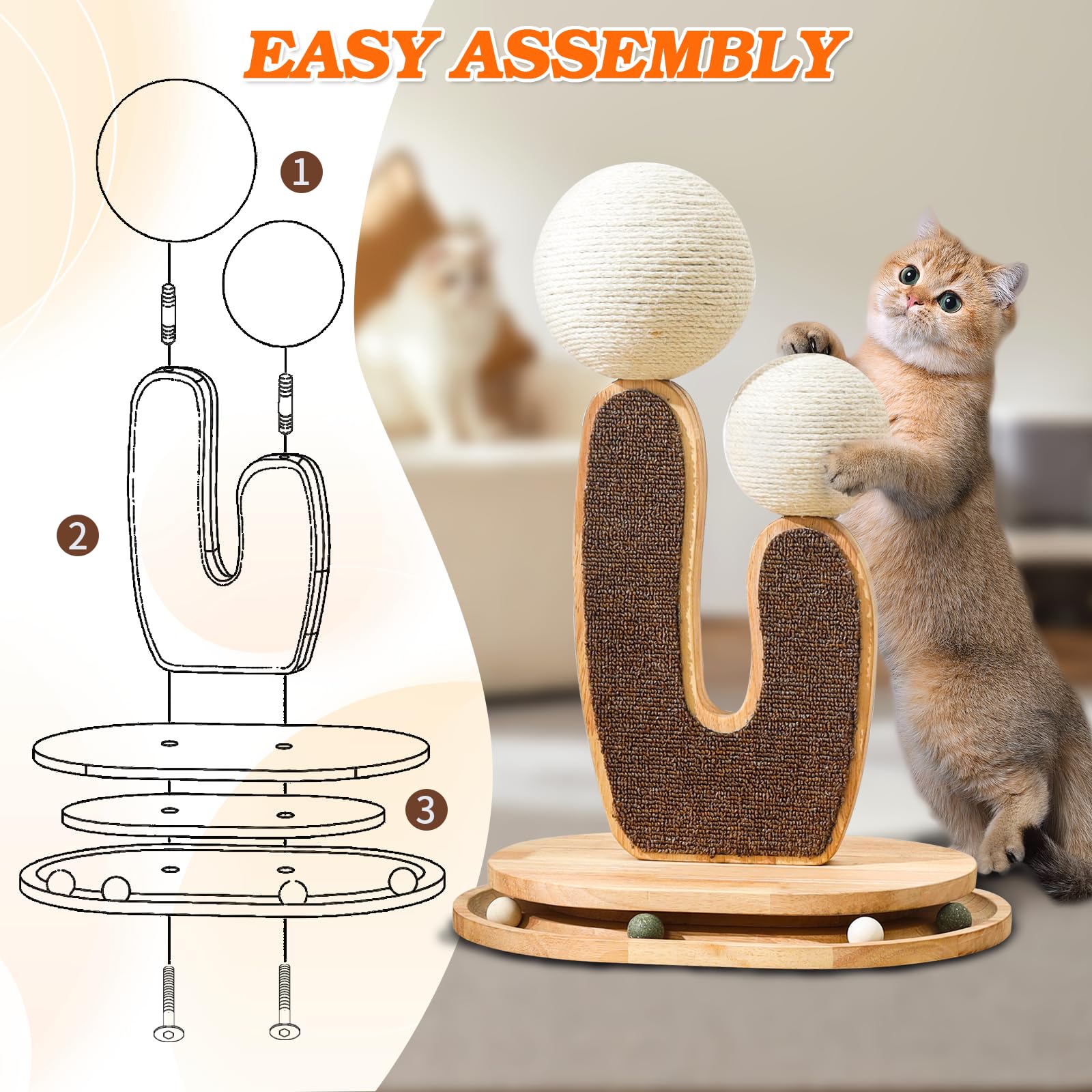 Cactus-Shaped Cat Scratching Post with Cat Scratcher, Interactive Toy