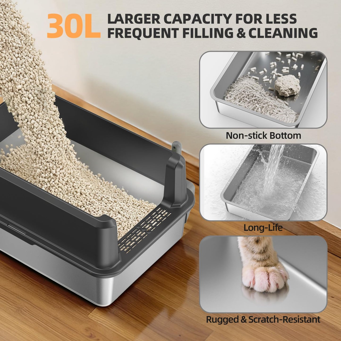 WoofiGo Enclosed Stainless Steel Cat Litter Box with Lid, XL Extra Box