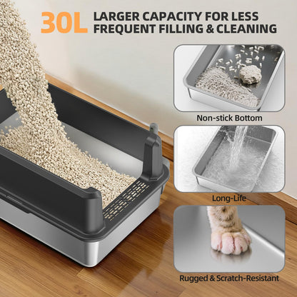 WoofiGo Enclosed Stainless Steel Cat Litter Box with Lid, XL Extra Box