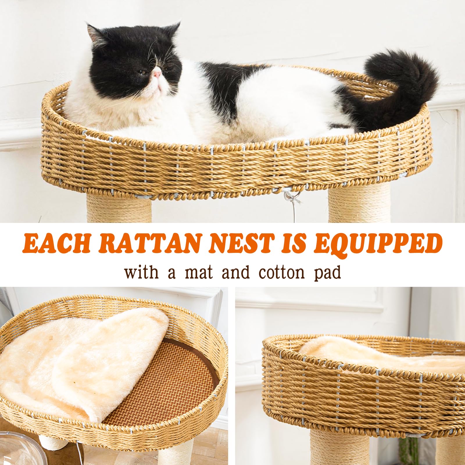 Modern Cat Tree for Indoor Cats, Wood Cat Tree with Natural Ball