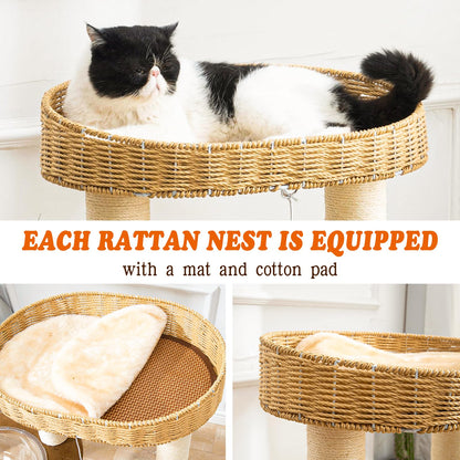 Modern Cat Tree for Indoor Cats, Wood Cat Tree with Natural Ball