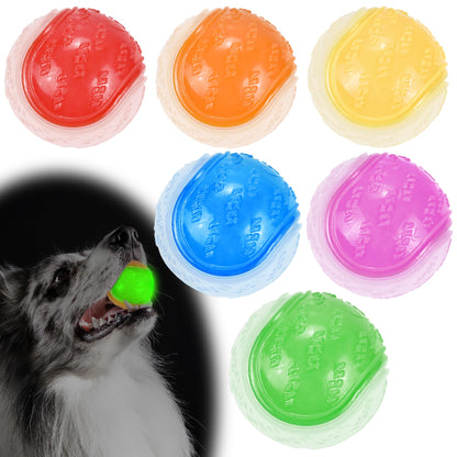 LECHONG Glow Dog Ball, 2.5” Squeaky Dog Toy Ball, Dog Rubber Ball Toys