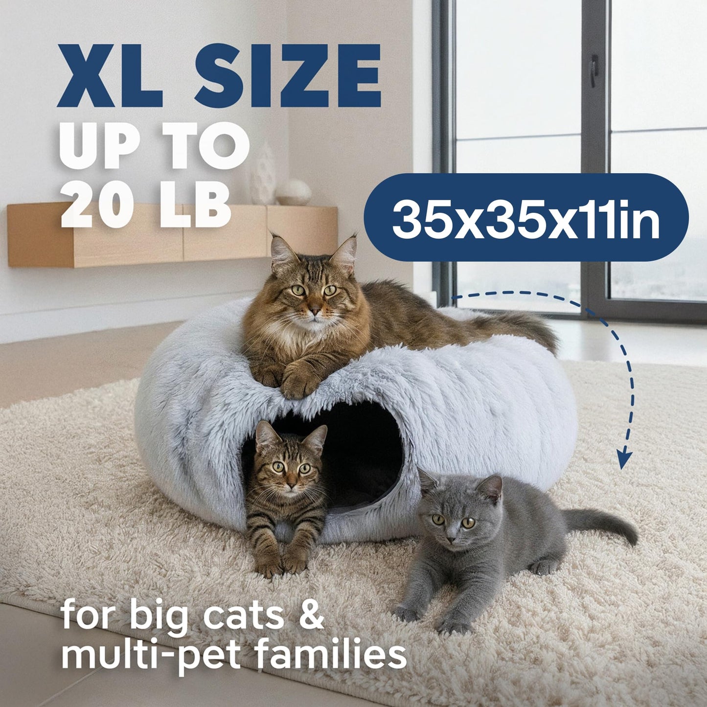 Cat Donut Tunnel Bed Cat Tunnels for Indoor Cats XL Plush Circle Bed