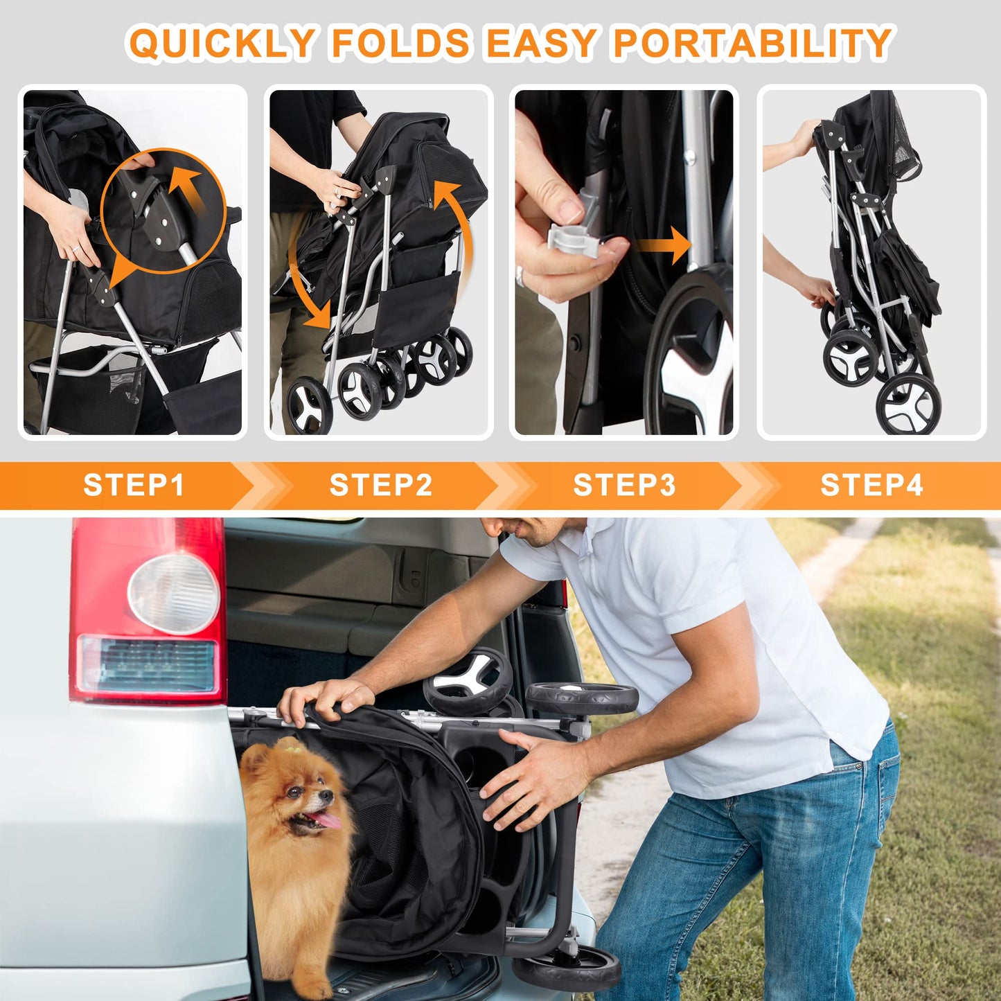 4 Wheels Pet Stroller Dog Cat Stroller
