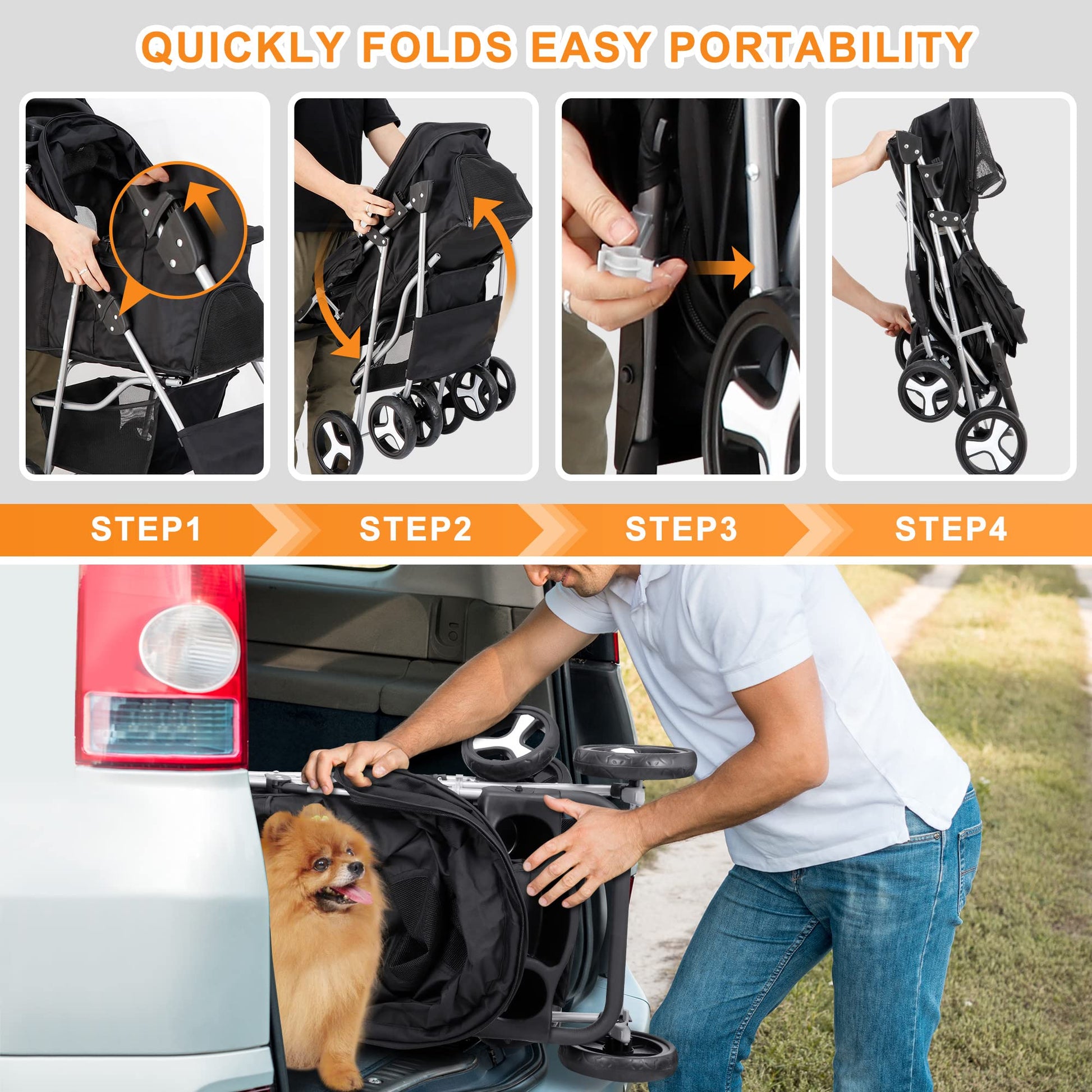 4 Wheels Pet Stroller Dog Cat Stroller