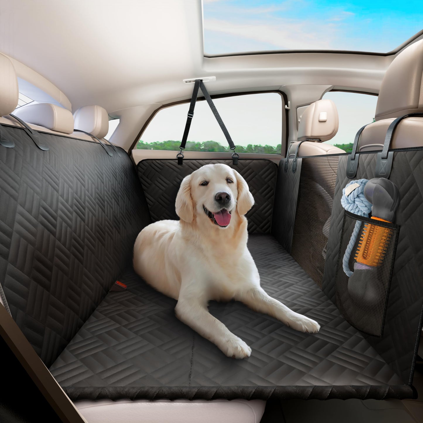 ELLINI Dog Car Seat Cover for Back Seat, Hard Bottom Back Seat