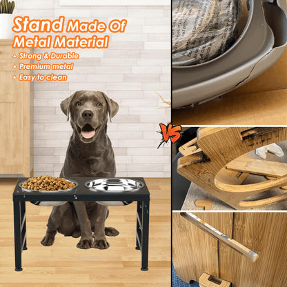 ADENGL Metal Raised Dog Bowl, 10" Tall Elevate Dog Feeder Stand Mat
