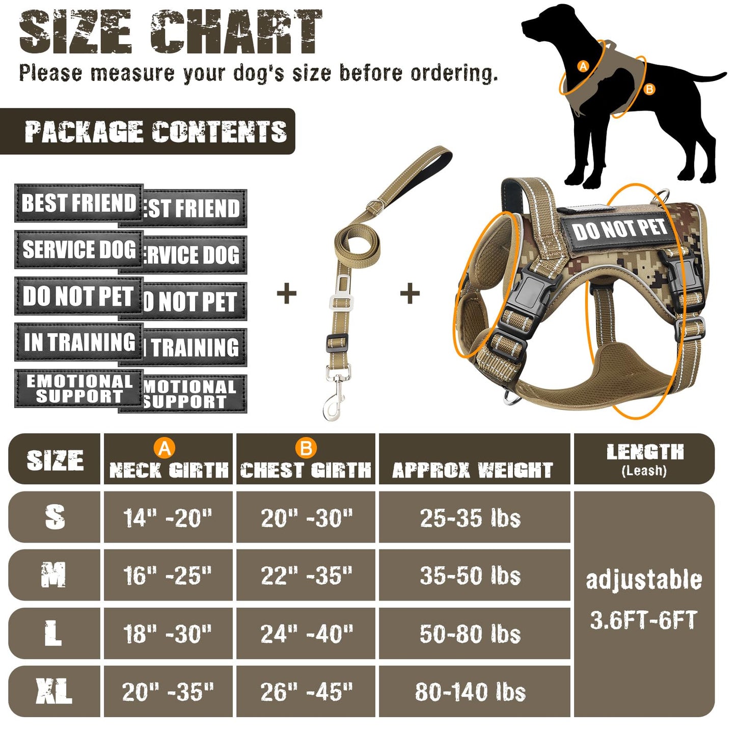 MOOGROU Tactical Dog Harness and Leash Set for Large Dogs,Heavy Set