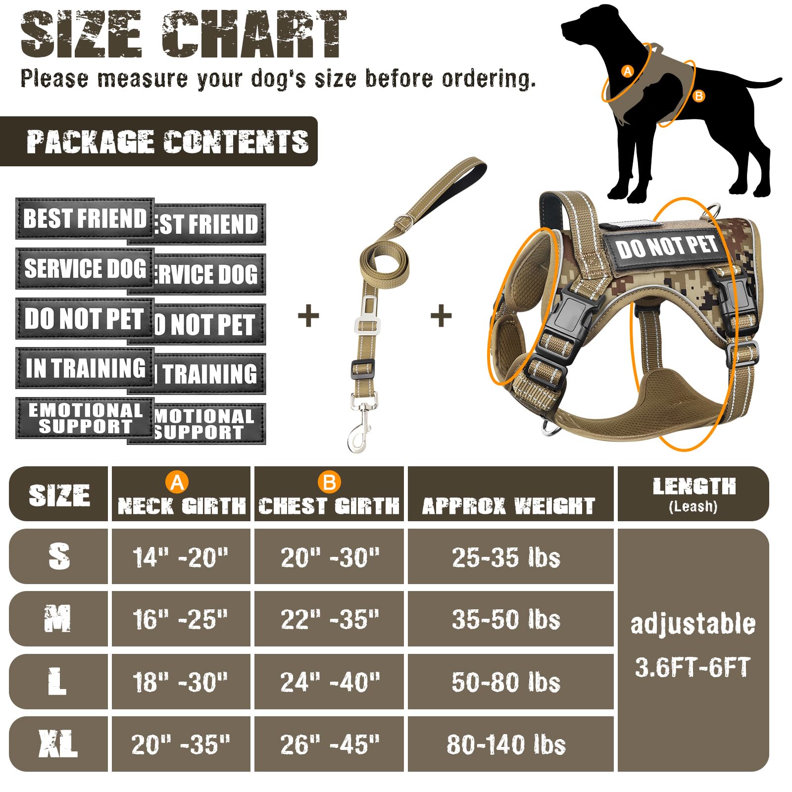MOOGROU Tactical Dog Harness and Leash Set Small Sized Dog,Heavy Set