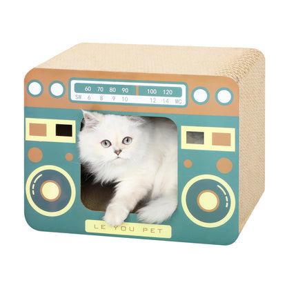 Radio Cat Scratcher Cardboard Lounge Bed Durable Pads Prevent Toy