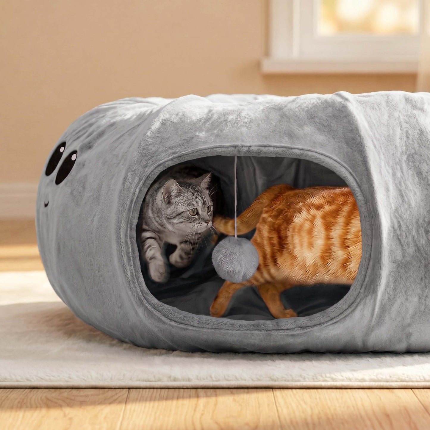 VIEFIN Cat Tunnel Bed for Indoor Cats, Peekaboo Cat Cave Bed with Bed