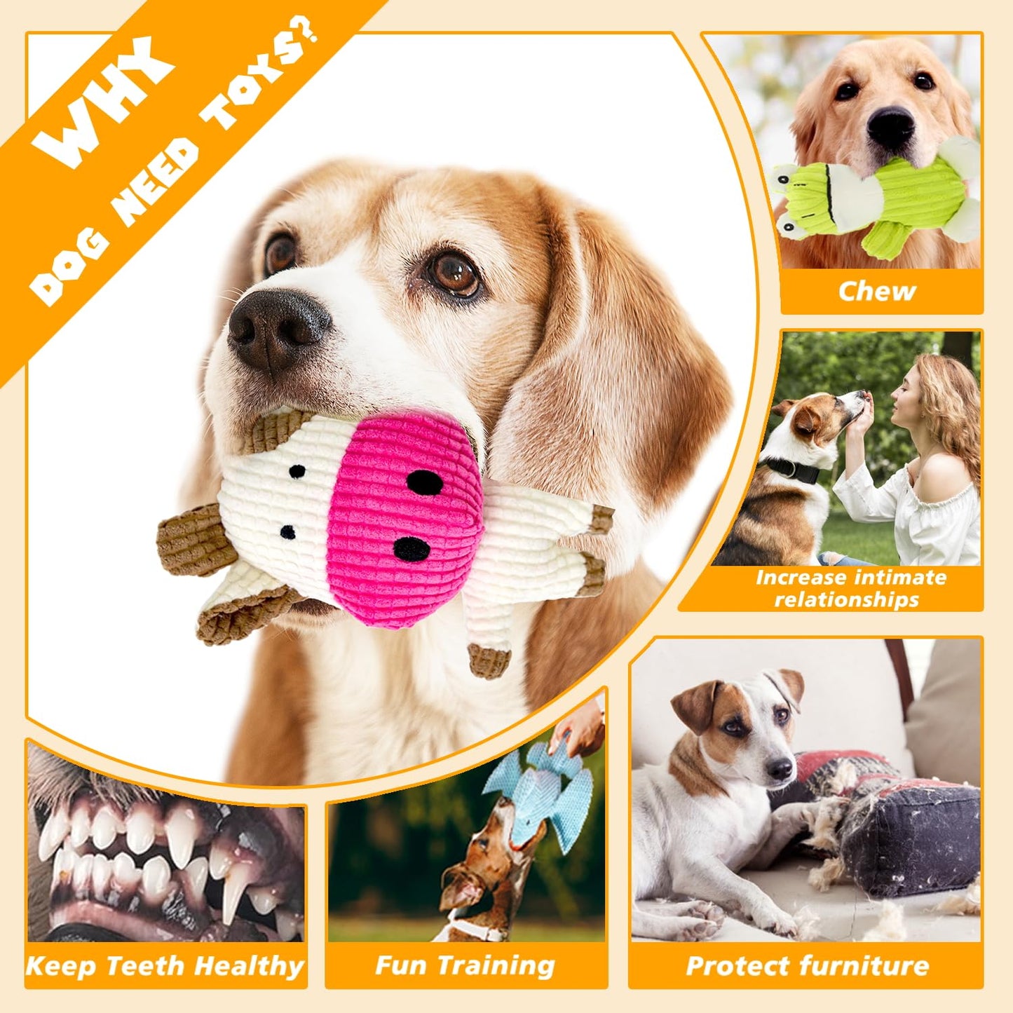MRSOHRET 5 Pack Squeaky Dog Toys, Tough Stuffed Plush Puppy Tough Chew