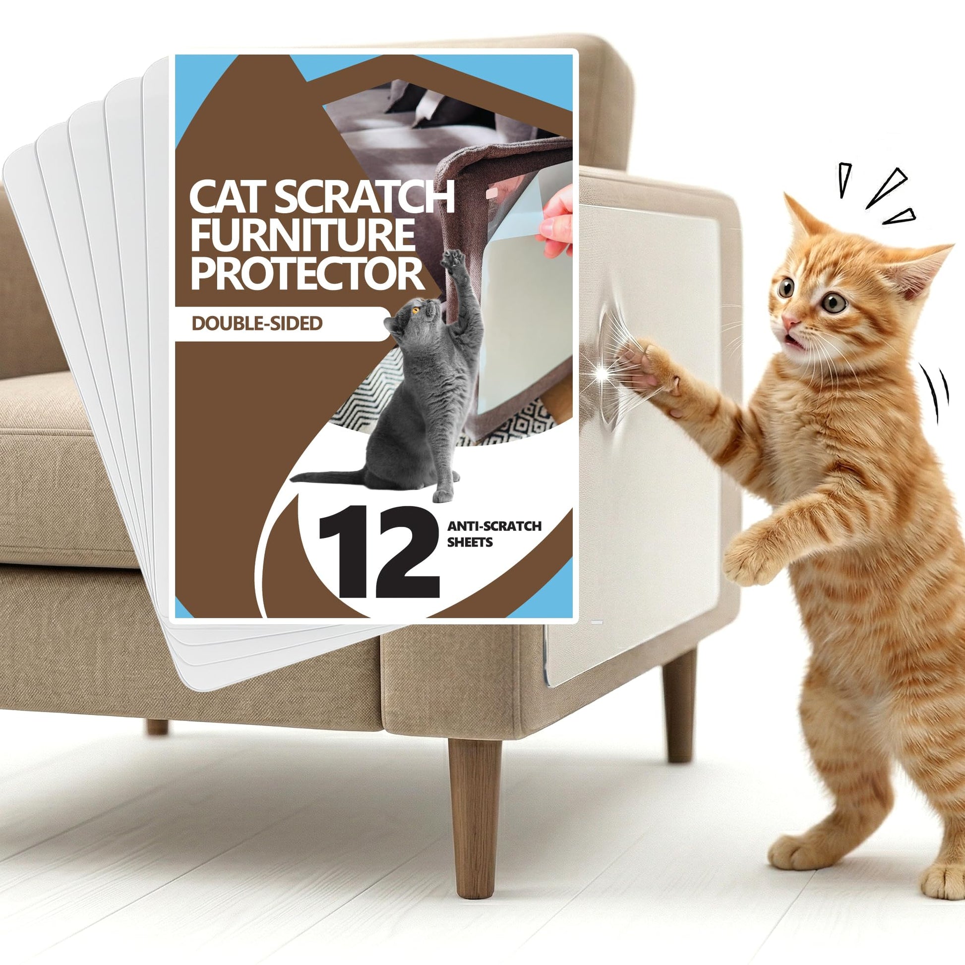 Cat Scratch Furniture Protector, 12-Pack Double-Sided Couch Furniture
