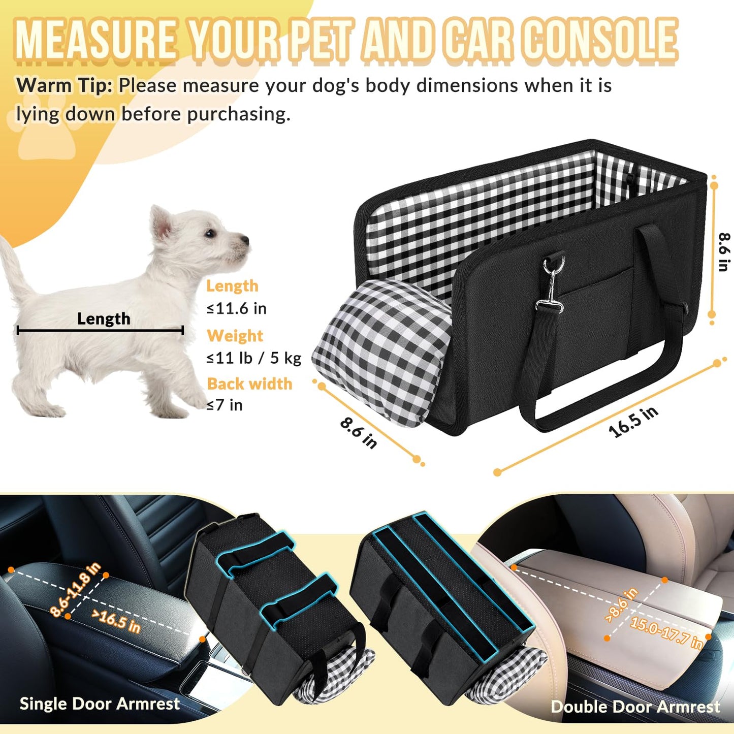SlowTon Console Dog Car Seat Portable Dogs Armrest Booster Seat