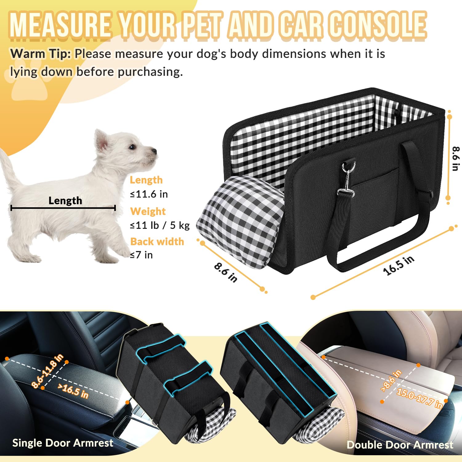 SlowTon Console Dog Car Seat Portable Dogs Armrest Booster Seat