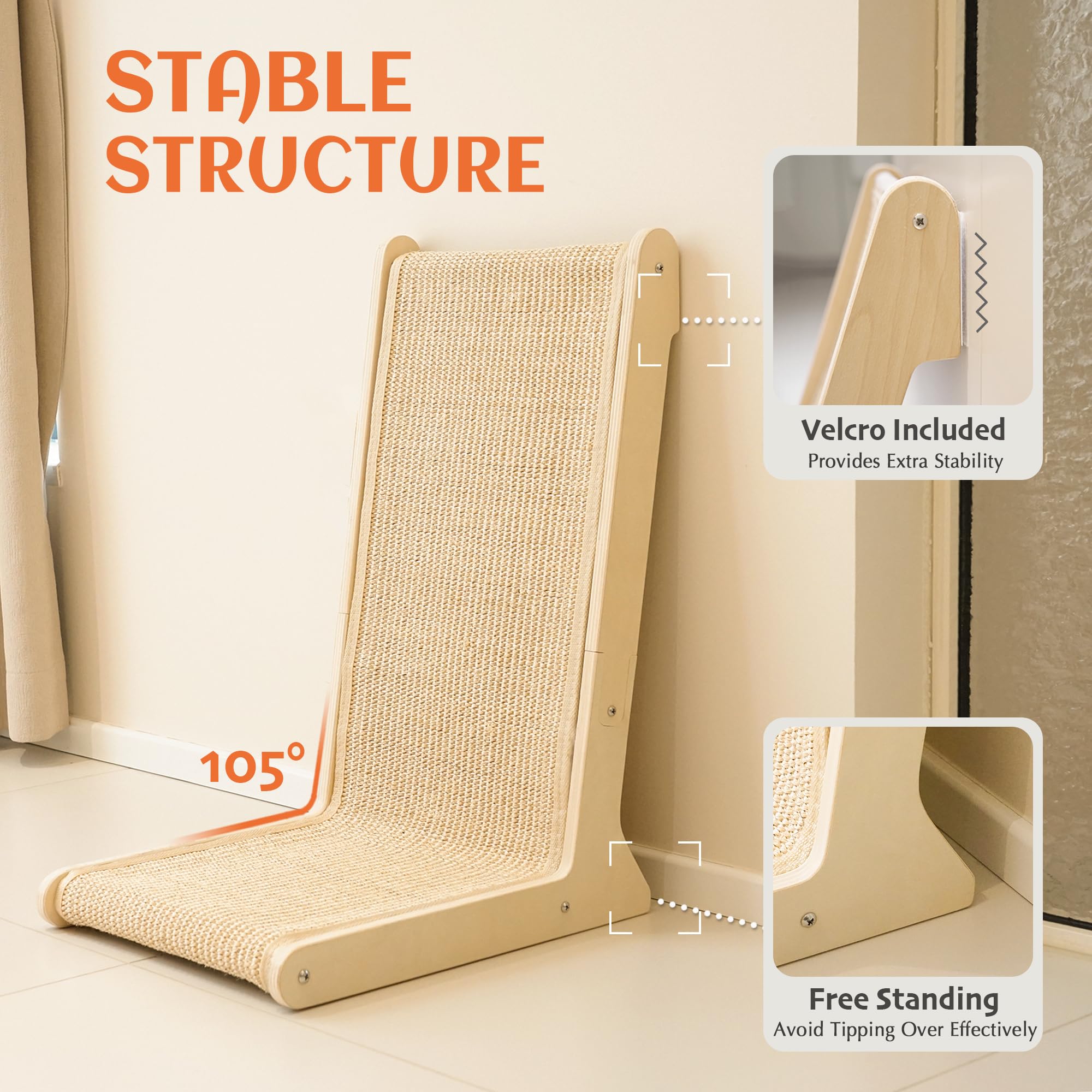 PETKARAY 105° Sisal Cat Scratcher, Sisal Scratch Pad for Indoor Pad
