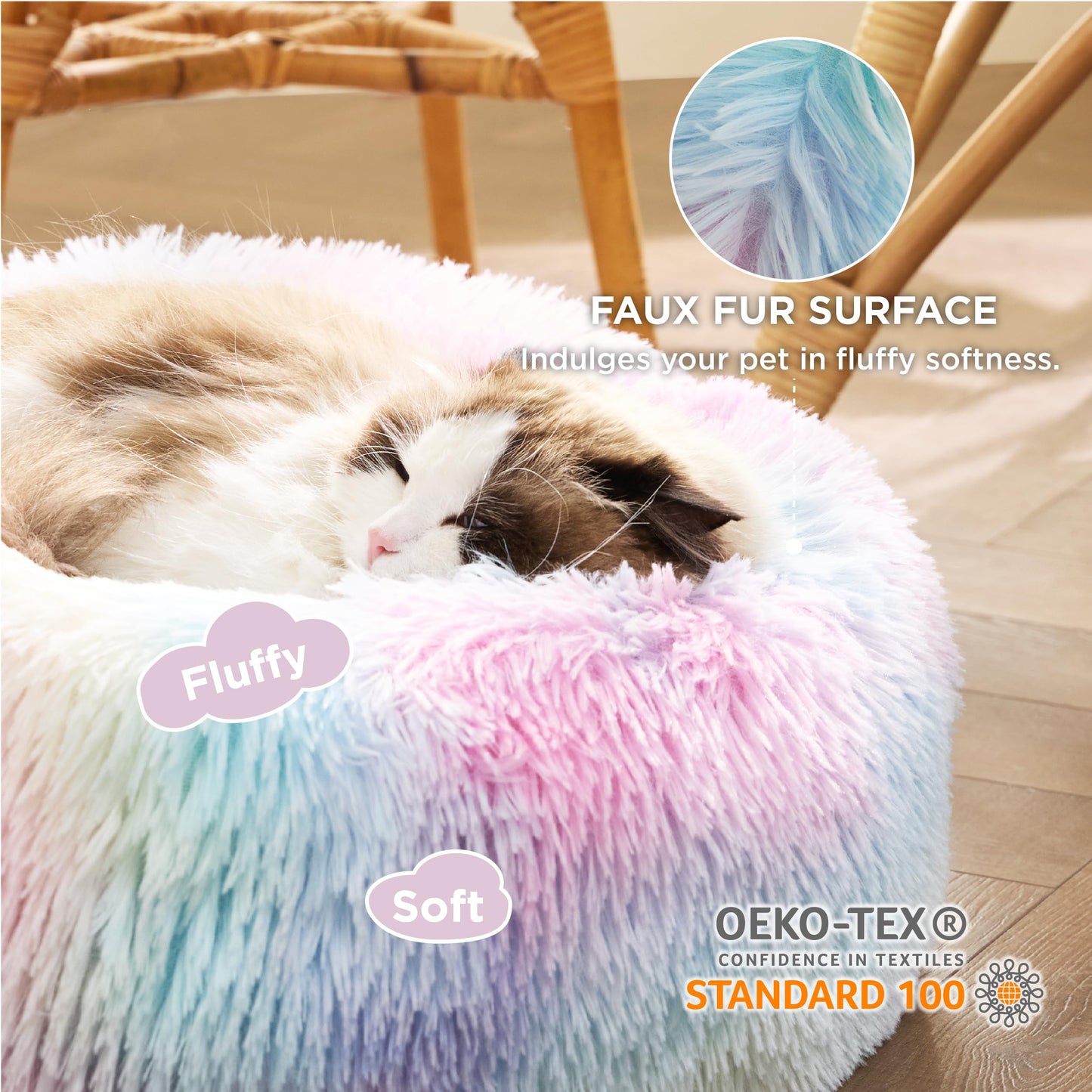 Bedsure Calming Cat Beds for Indoor Cats Small Washable Round Cat Bed