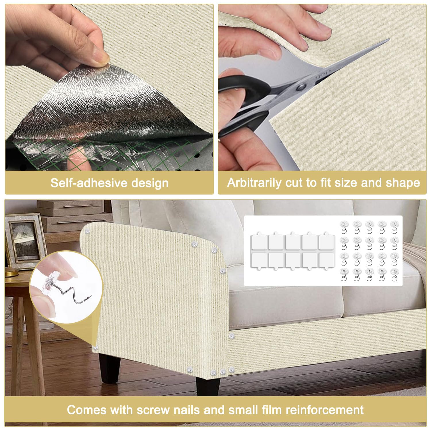 Cat Scratching Mat, x15.9" Trimmable Self-Adhesive Cat Scratch Mat