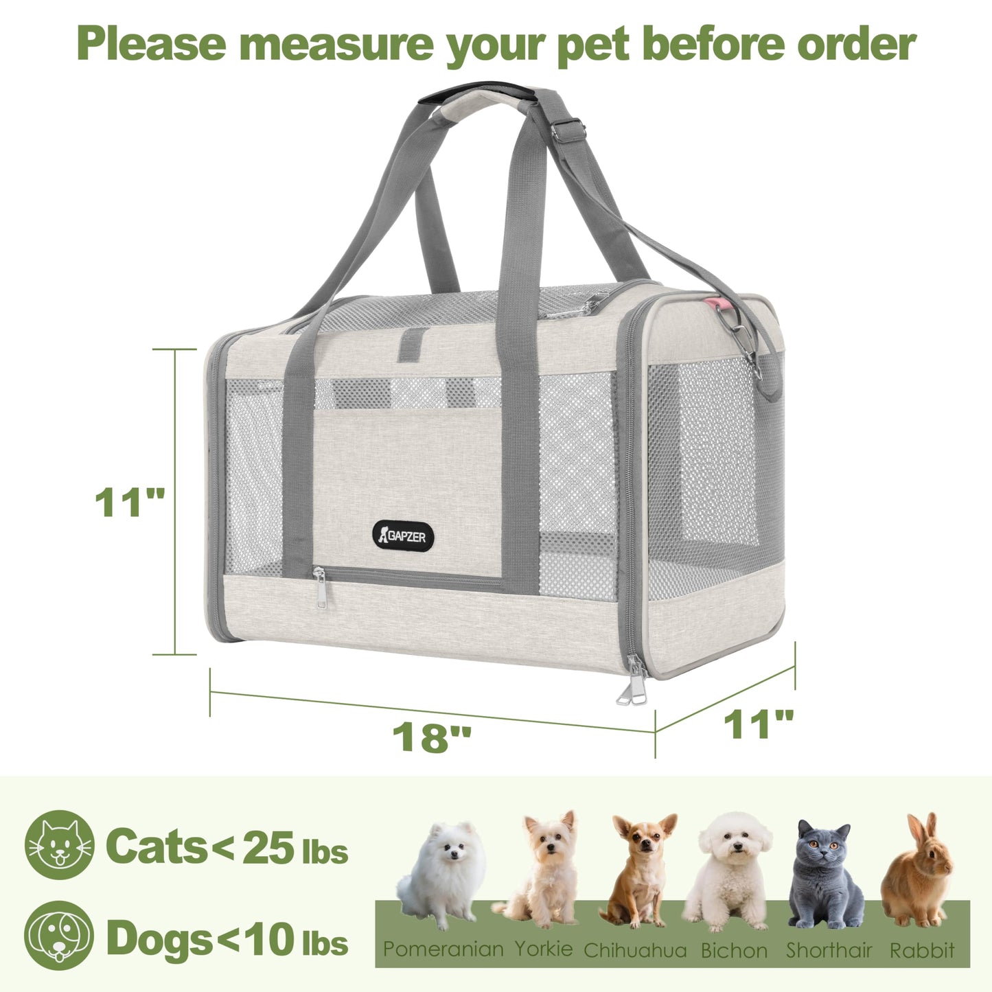 GAPZER Cat Carrier American Airline Approved 18x11x11, Top Opening Bag