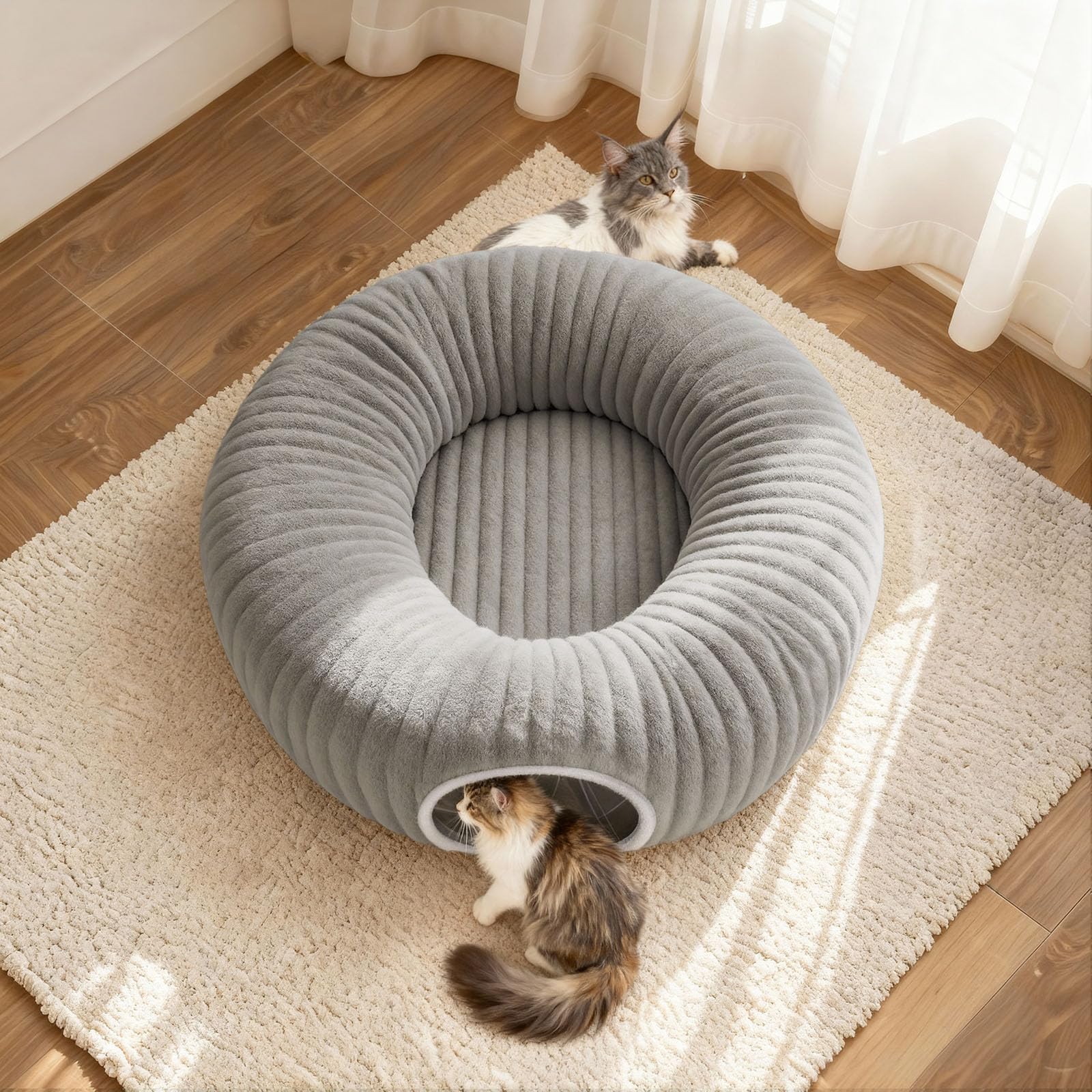 MOYMO Cat Tunnel Bed for Indoor Cats, Peekaboo Cat Cave Bed,Soft Bed