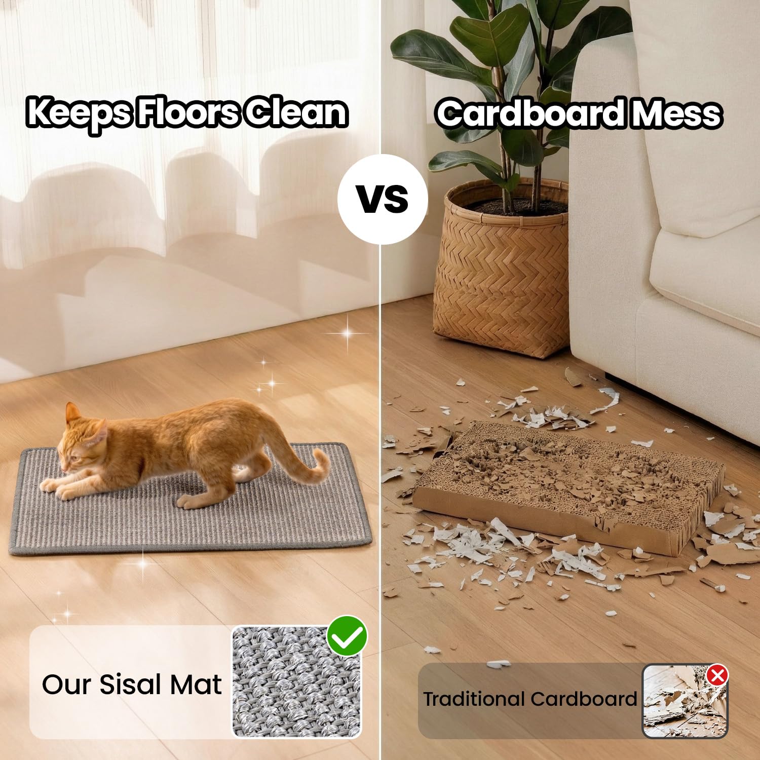Conlun Cat Scratcher Mat,Natural Sisal Cat Scratch Pad with Pad