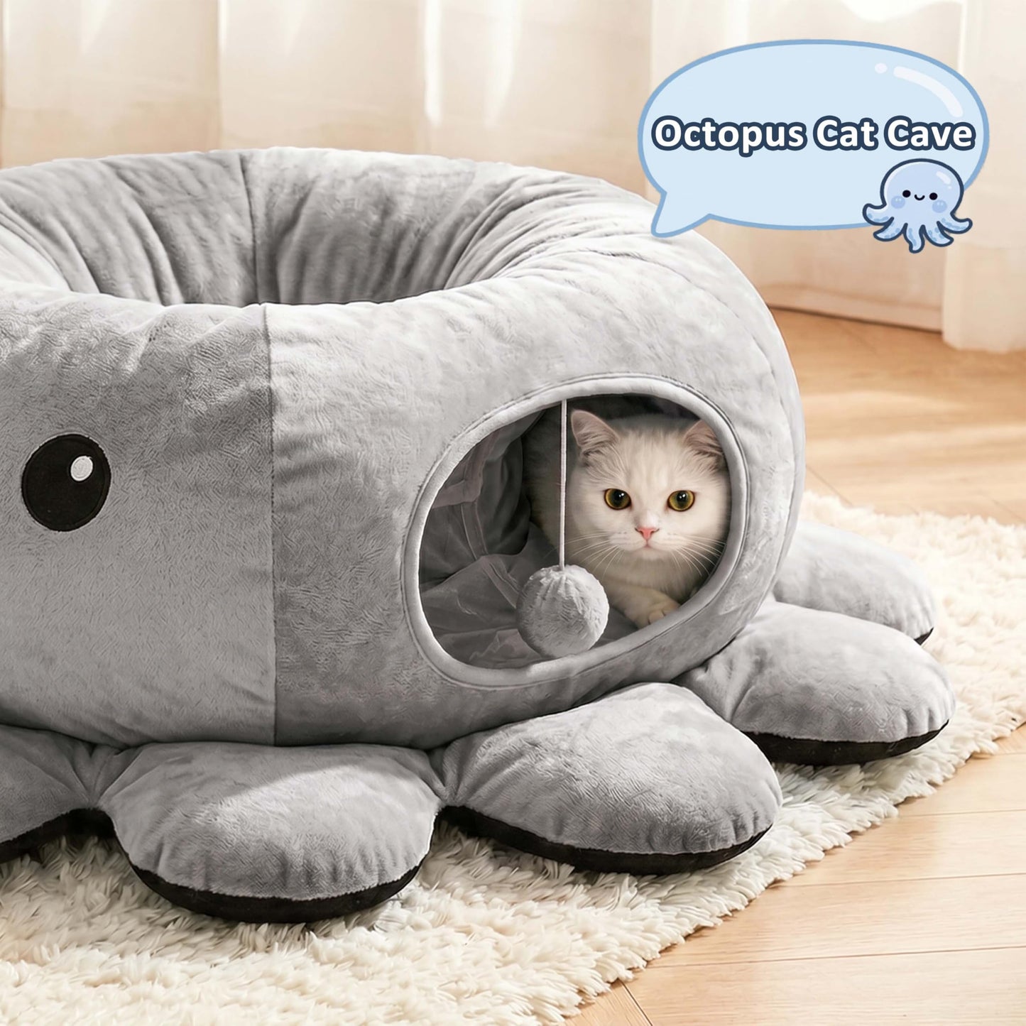 VIEFIN Cat Tunnel Bed for Indoor Cats, Peekaboo Cat Cave Bed with Bed