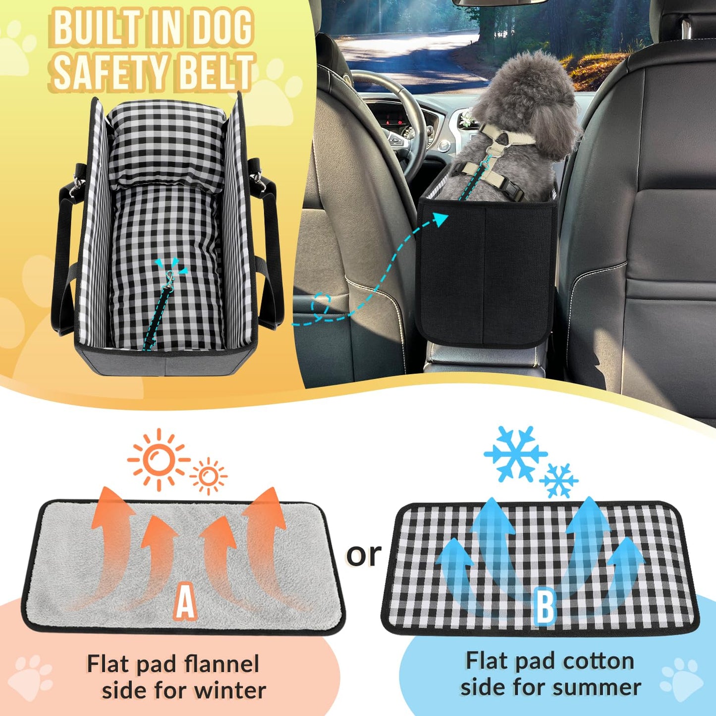 SlowTon Console Dog Car Seat Portable Dogs Armrest Booster Seat