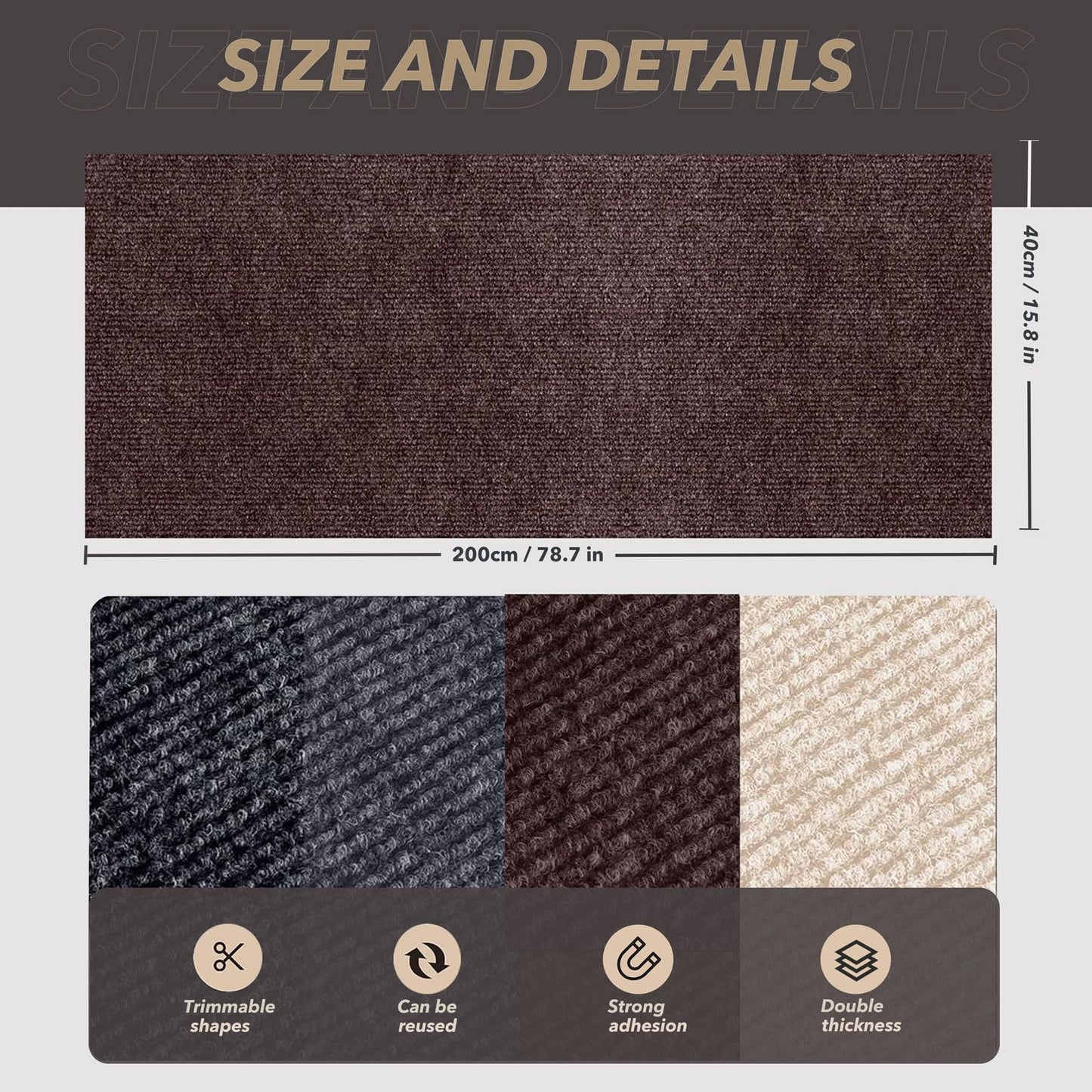 X15.8" Cat Scratching Mat, Self-Adhesive Cat Scratch Carpet, DIY Mat