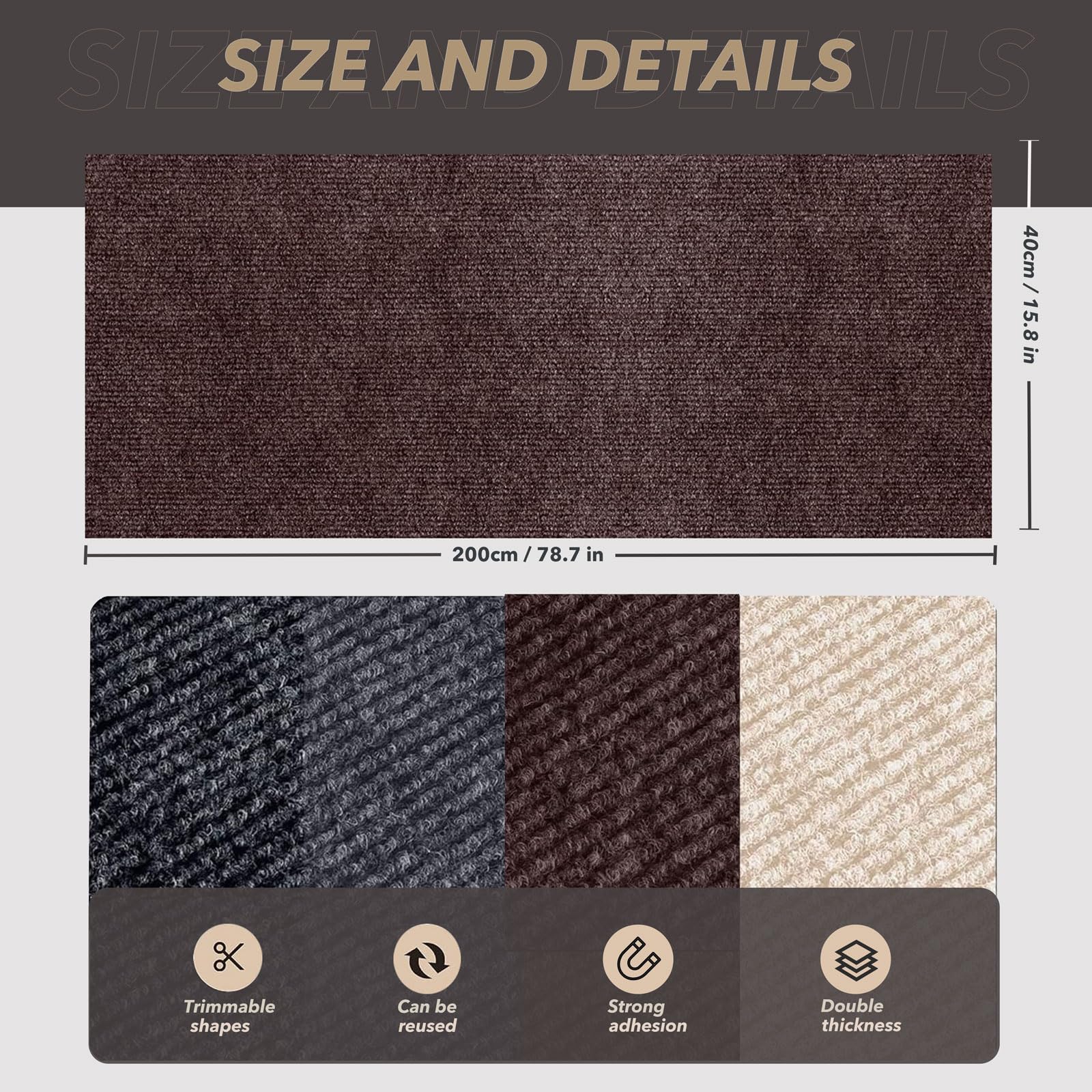 X15.8" Cat Scratching Mat, Self-Adhesive Cat Scratch Carpet, DIY Mat