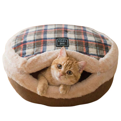 Cat Bed Cave- Enclosed Self Warming Hideaway with Detachable Lid Mat