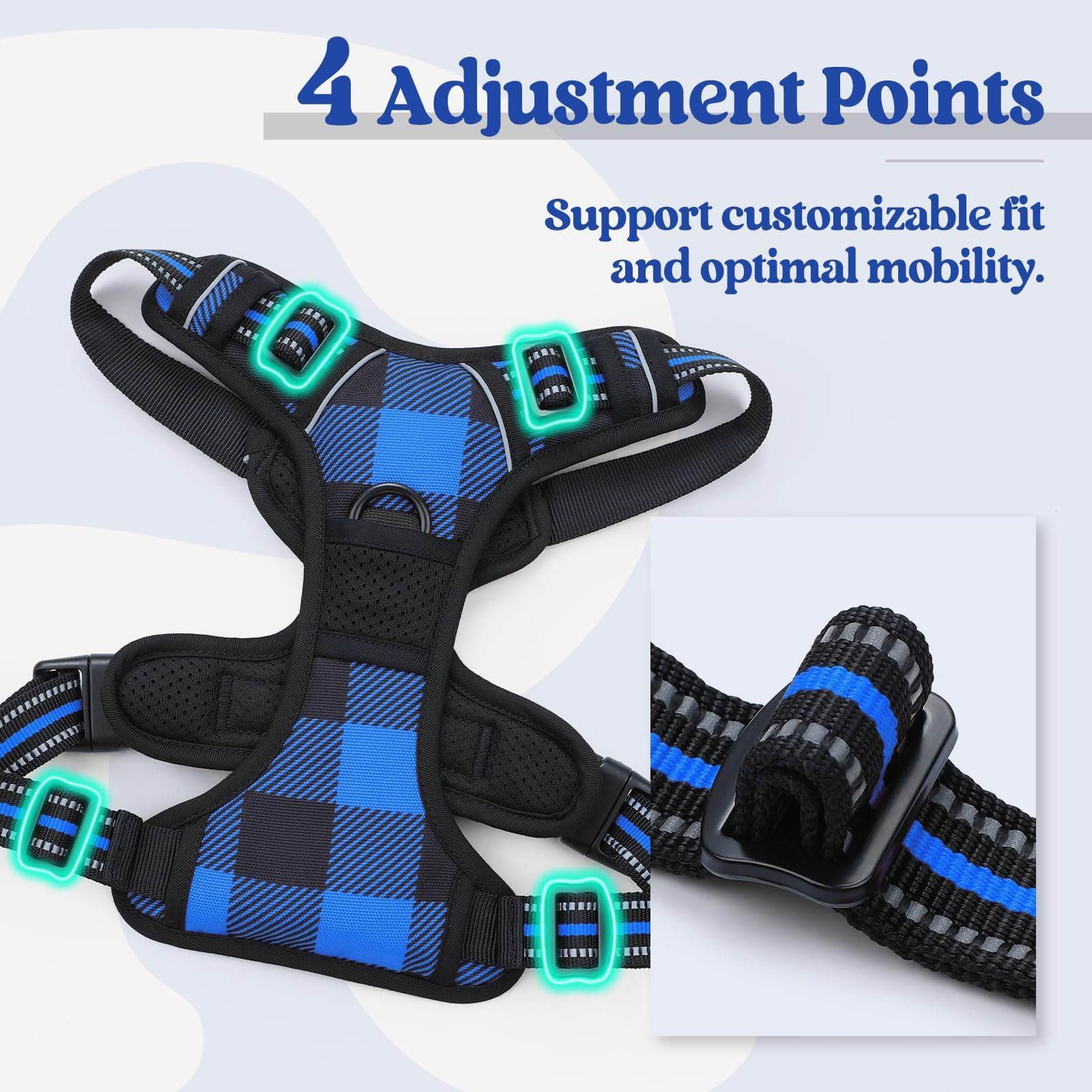 rabbitgoo Dog Harness No-Pull, Comfortable Padded Plaid Harness